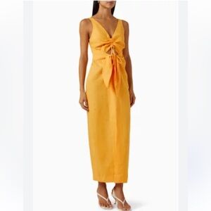 Nanushka Kubra Dress L Orange Linen Cutout Tie Front Midi